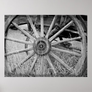Black and White Wagon Wheel Print