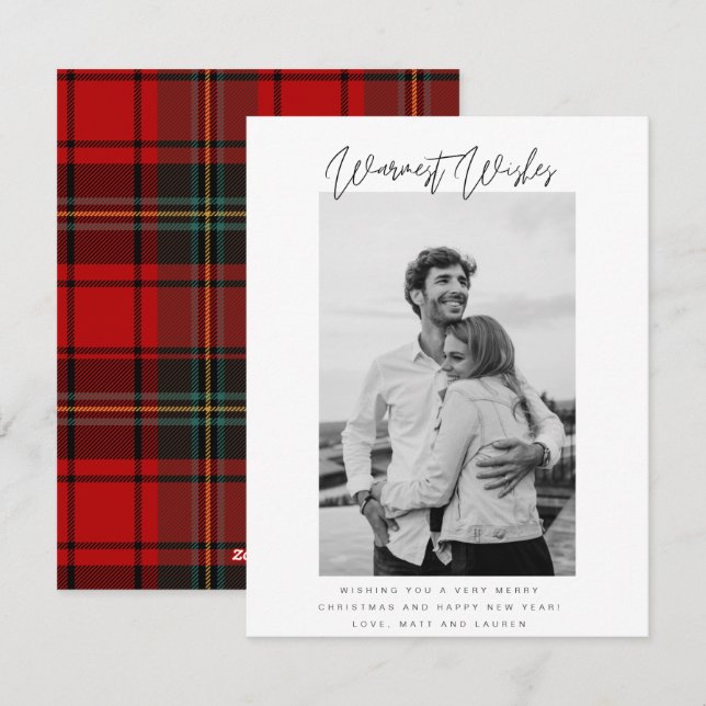 Black and White Warmest Wishes Photo Christmas Holiday Card (Front/Back)