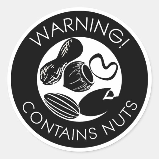 Image of Black and White Warning Contains Nuts Symbol Classic Round Sticker