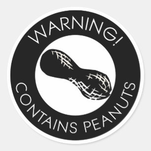 Black and White Warning Contains Peanuts Symbol Classic Round Sticker