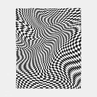 Black and White Warped Checkers Fleece Blanket