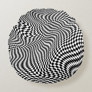 Black and White Warped Checkers Throw Pillow