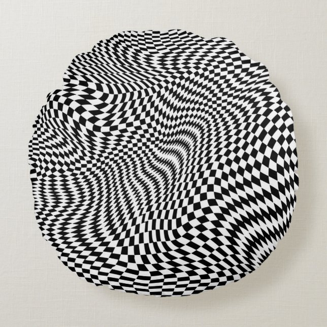 Black and White Warped Checkers Throw Pillow (Front)