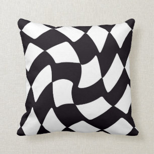 Black and White Warped Chequerboard Cushion
