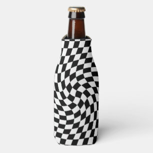 Black and White Warped Chequered Pattern Bottle Cooler