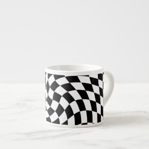 Black and White Warped Chequered Pattern Espresso Cup