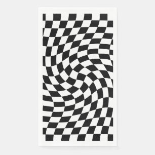 Black and White Warped Chequered Pattern Napkin