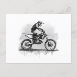 Black and White Water Colour Dirt Bike Holiday Postcard