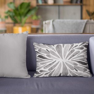 Black and white watercolor abstract floral burst decorative cushion