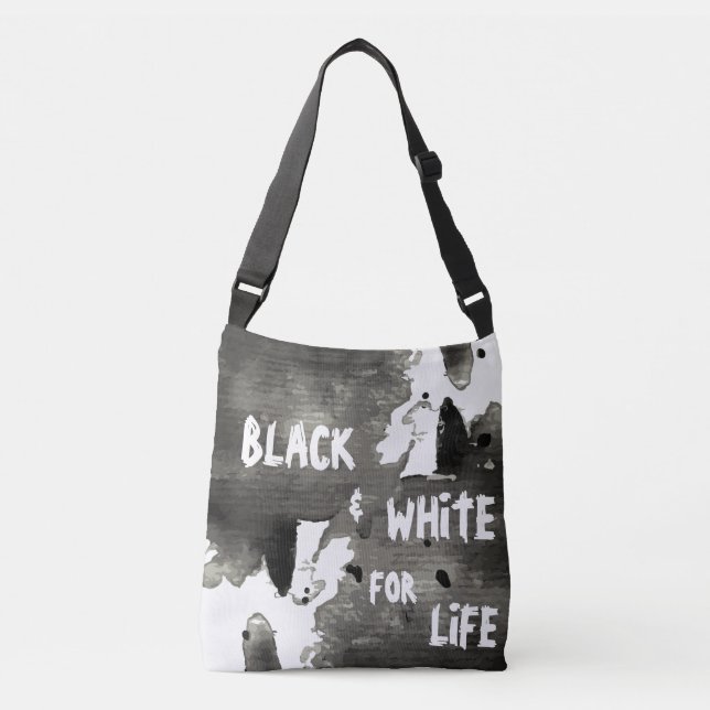 Black And White Watercolor Abstract Graphic Crossbody Bag (Front)