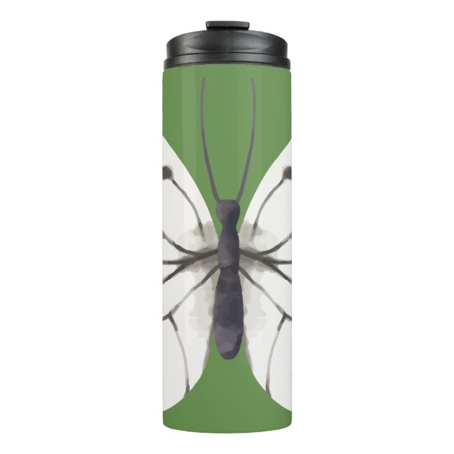 Black and White Watercolor Butterfly Thermal Tumbler (Front)