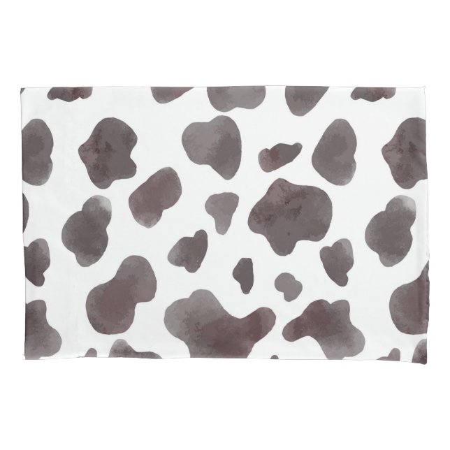Black and White Watercolor Cow Print  Pillowcase (Front)