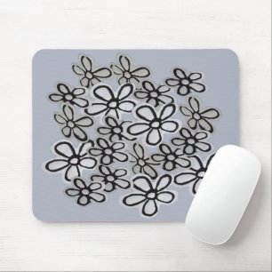 Black And White watercolor Daisies pattern Mouse Mat