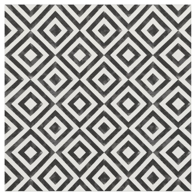 Black and White Watercolor Diamond Pattern Fabric (Close Up)