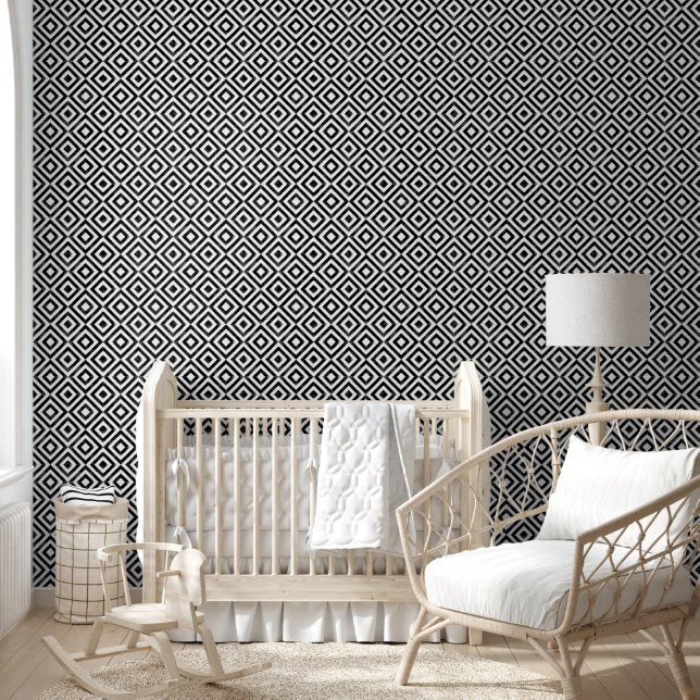 Black and White Watercolor Diamond Pattern Wallpaper (Kids)