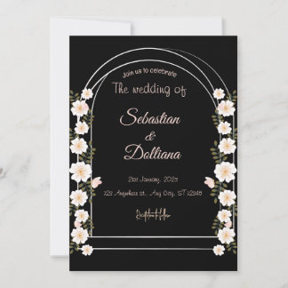 Black and White Watercolor Floral Wedding Foil  Invitation