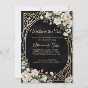 Black and white Watercolor Floral Wedding Invitation