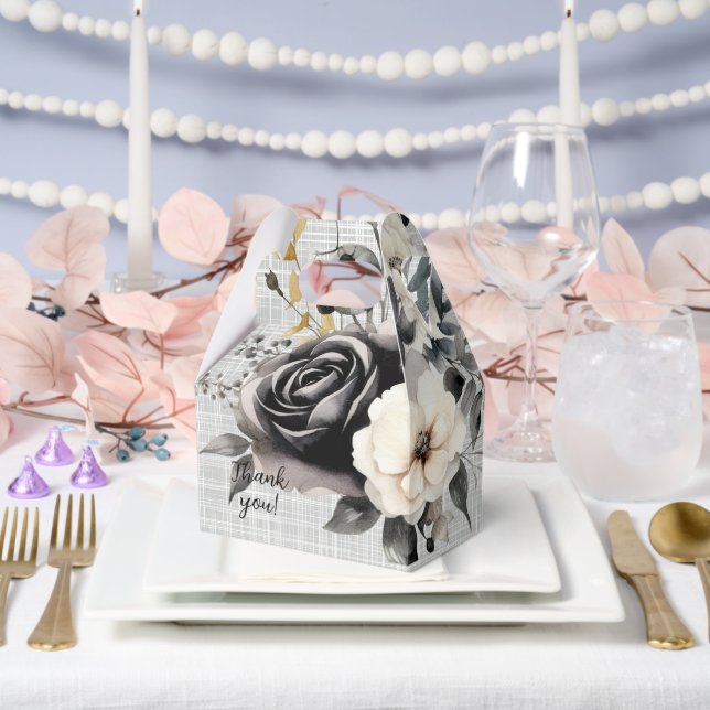 Black and White Watercolor Florals  Favour Box (Wedding)