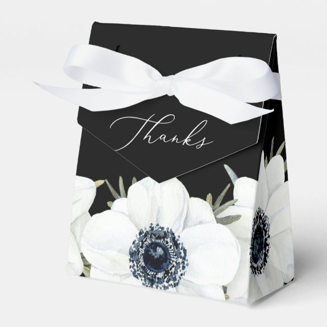 Black and White Watercolor Flowers Favour Box (Front Side)