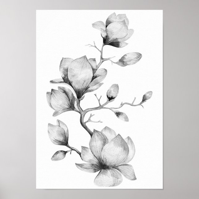 Black and white watercolor flowers wall art poster (Front)