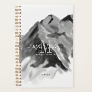 Black and White Watercolor Mountains Script Planner