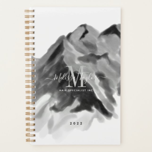 Black and White Watercolor Mountains Script Planner (Front)