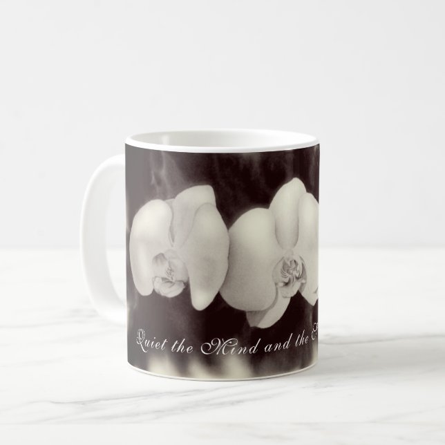 Black and white watercolor orchids coffee mug (Front Left)