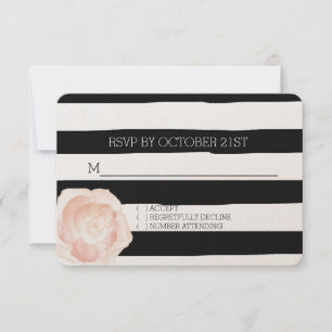 Black and White Watercolor Stripes Rose RSVP Invitation