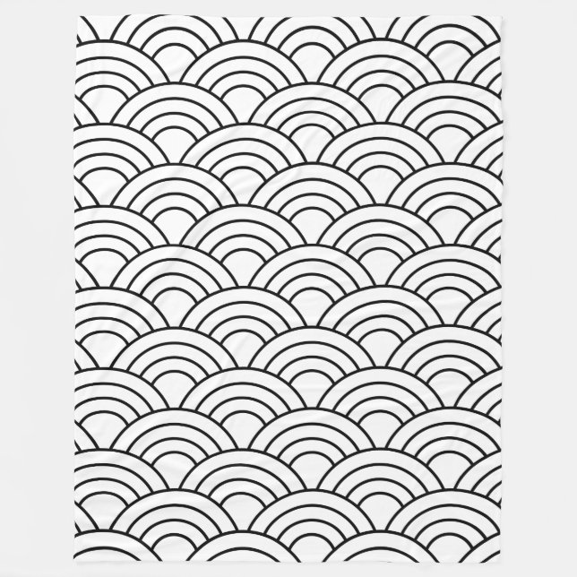 Black and White Wave Pattern Fleece Blanket (Front)