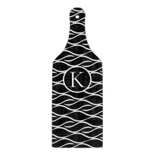 Black and White Wave Pattern with Custom Monogram Cutting Board