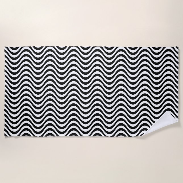 Black and White Waves Beach Towel (Front)