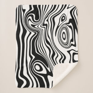 Black and White Waves Pattern Sherpa Blanket