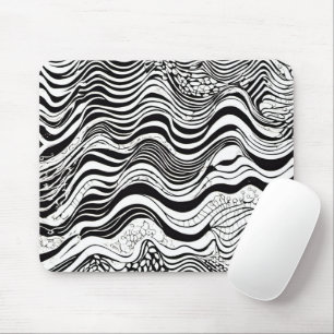 Black and White Wavy Abstract Mouse Mat