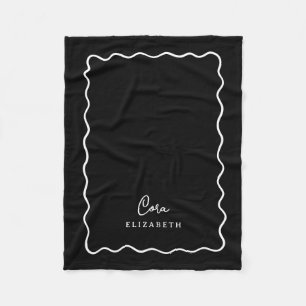 Black and White Wavy Border Monogrammed Fleece Blanket