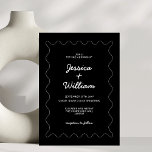 Black and White Wavy Borders Modern Wedding Invitation<br><div class="desc">Black and White Wavy Borders Modern Minimalist Wedding Invitation.</div>