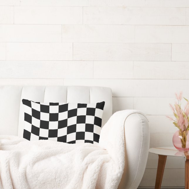Black and White Wavy Check Design Lumbar Cushion (Couch)