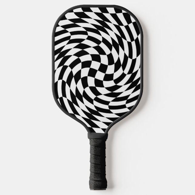 Black and White Wavy Chequerboard Pickleball Paddle (Front)