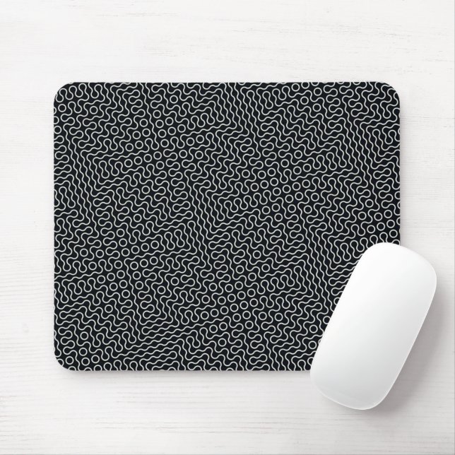 Black and White Wavy Lines Design Mouse Mat (With Mouse)