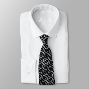 Black and White Wavy Lines Design Tie