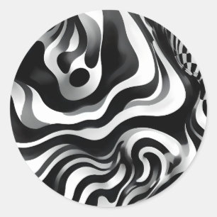 Black And White Wavy Op Art, Classic Round Sticker