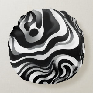 Black And White Wavy Op Art, Round Cushion