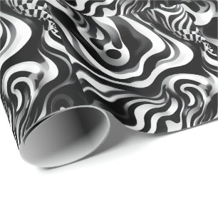 Black And White Wavy Op Art, Wrapping Paper