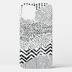 Black and white wavy pattern. Hand-drawn ornament iPhone 12 Case