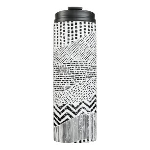 Black and white wavy pattern. Hand-drawn ornament Thermal Tumbler