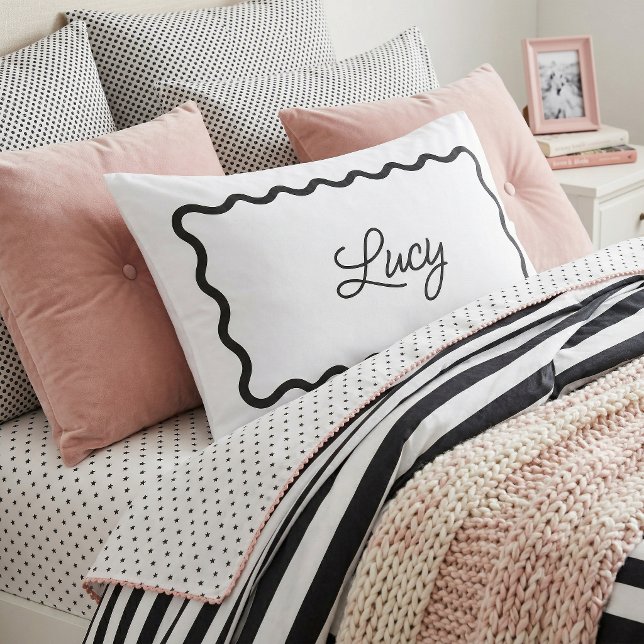 Black and White Wavy Scallop Frame Monogram Pillowcase (Creator Uploaded)