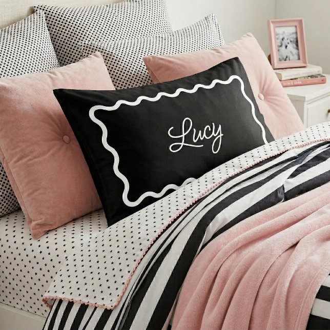 Black and White Wavy Scallop Frame Monogram Pillowcase (Creator Uploaded)