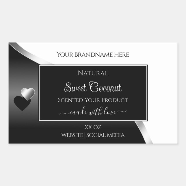 Black and White Wavy Silver Hearts Product Labels (Front)