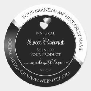 Black and White Wavy Silver Hearts Product Labels