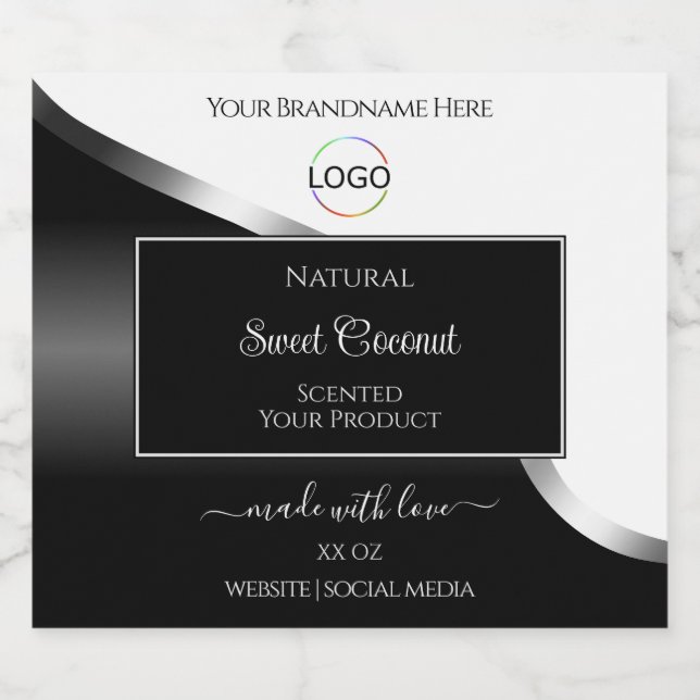 Black and White Wavy Silver Logo Product Labels (Single Label)