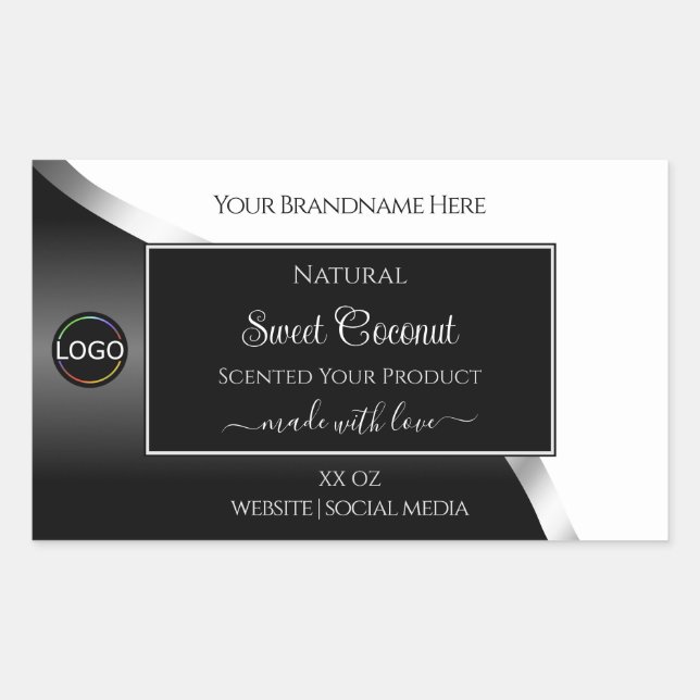 Black and White Wavy Silver Logo Product Labels (Front)